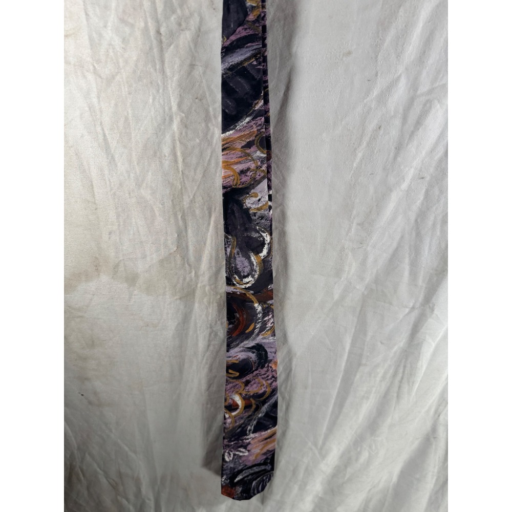 Vintage‎ Abstract Painterly Necktie Purple Black Gold Artistic Silk Tie Mens